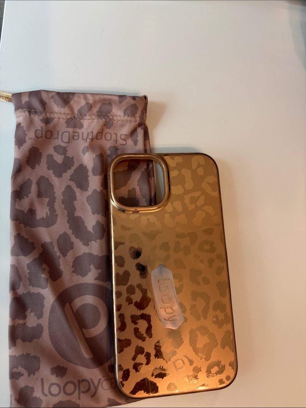 Loopy Case Metallic Gold Leopard iPhone Case with case (iPhone 14).